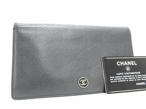 1円 CHANEL シャネル ココボタン レザー 二つ折り 長財布 ウォレット 札入れ 小銭入れ カード入れ レディース メンズ ブラック系 AY2011