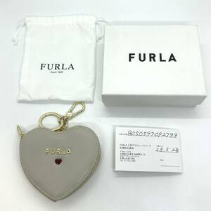 11495★FURULA フルラ コインケース 財布 ハート グレー グレージュ キーチェーン 小銭入れ 箱あり ゴールド金具 ミニ財布 キーホルダー