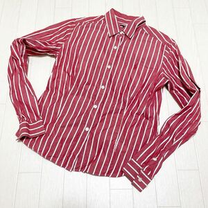 和173★ RALPH RL LAUREN ラルフローレン 長袖 ボタンシャツ ストライプ 9 レディース レッド ホワイト