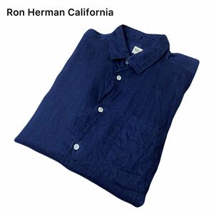 雑誌Safari掲載 Ron Herman California【最高級フレンチリネン仕様】リネンシャツ 希少サイズL/ロンハーマン 定価39,600円 ネイビー SURF