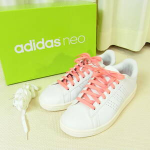 着用1回 美品 adidas neo アディダス ネオ CLOUDFOAM VALCLEAN W コート系 スニーカー 24.5cm AW3974 白 ホワイト ピンク