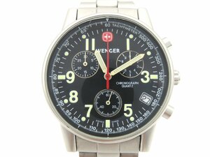 1円◆稼働◆ ウェンガー 7072X ブラック クオーツ メンズ 腕時計 N916