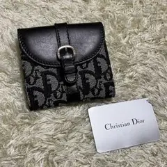 Dior トロッター キャンバス×レザー 二つ折り財布 ネイビー