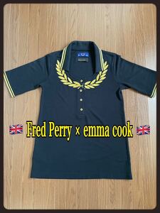 Fred Perry × emma cook フレッドペリー エマクック コラボ レディース用 ポロシャツ 36 ブラック×イエロー ポルトガル語 正規品