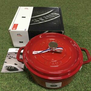 GX2079 staub ストウブ COCOTTE RONDE 1102406 24CM-3.7L レッド 鋳物 ホーロー キッチン調理器具 箱傷汚れ有り 未使用 保管品 鍋