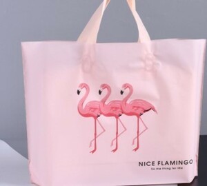 ビニール手提げ袋　バッグ　纏め売り　Lサイズ　20枚　ピンクのフラミンゴ　ビニール袋　手提げ袋　小物用袋　ラッピング　配送袋　②