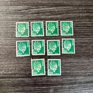 【千33】84# 額面5000円 伐折羅　500円切手 1972年 未使用　10枚 糊有　NH 新動植物国宝図案切手