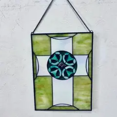 ステンドグラスパネルクロスアート 十字架 ガラスアート　モザイク  34×25