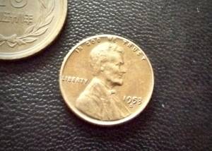 麦ペニー　アメリカ合衆国　1セントコイン　1953年　S刻印　　送料無料（9038）リンカーン　USA 貨幣　お金 貨幣　硬貨　ドル　