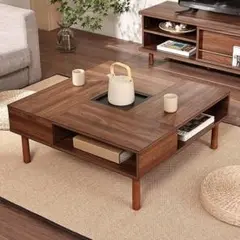 M348　ローテーブル センターテーブル 正方形 木制 コーヒーテーブル ちゃ