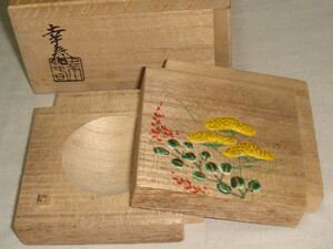 茶道具　桐生地香合　畑幸春作　色紙重ね菊桐花文香合　美品！！