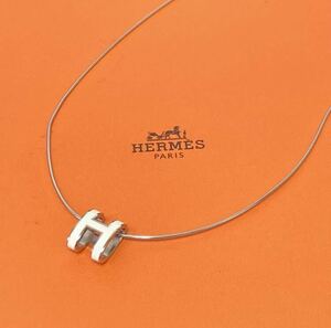 美品 HERMES エルメス ネックレス ポップアッシュ　H Hロゴ ホワイト アイボリー SS シルバー 925 アクセサリー チョーカー