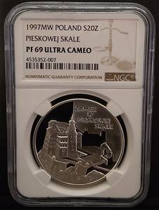 【準最高鑑定】ポーランド 1997 ピェスコヴァスカラ城 20ズロチ 1オンス プルーフ銀貨 NGC PF69 ULTRA CAMEO