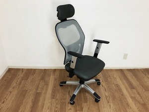 高機能オフィスチェア人間工学椅子メッシュチェア美品　可動肘&ヘッドレスト付きデスクチェア完成品　ダークグリーン展示品/アウトレット