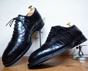 【極美品/送料無料】日本(REGAL)製 ジョンストン&マーフィー 上級 クロコダイル型押 ストレートチップ 61/2 24.5cm位/scotchgrain 大塚製靴