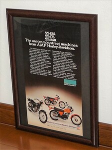 1976年 USA 70s vintage 洋書雑誌広告 額装品 AMF Harley-Davidson SS125 SS175 SS250 ハーレーダビッドソン / 検索 ガレージ 看板 店舗 A4