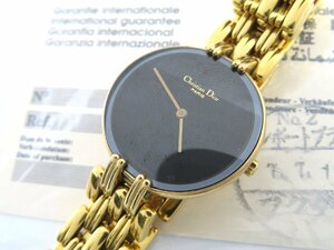 1円◆稼働◆ Dior バギラ ブラック クオーツ レディース 腕時計 国際保証カード N593