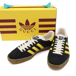 GUCCI×adidas グッチ×アディダス GAZELLE GGキャンバスローカットスニーカー IE2264 ブラック×イエロー 28.5cm ITWE49WF44J8