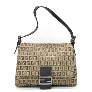 1円 極美品 FENDI フェンディ ズッカ柄 ズッキーノ マンマバケット ワンショルダー 肩掛け ハンドバッグ ブラウン FFロゴ SV金具