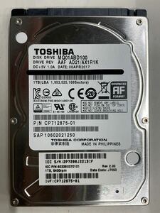 使用時間 185時間 正常 TOSHIBA MQ01ABD100 1000GB 1TB n20240520-7