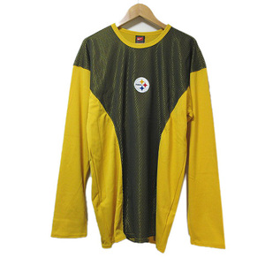 未使用品 ナイキ NIKE STEELERS NFL タグ付Tシャツ 長袖 ラグビー ウエア スポーツウエア カットソー メッシュ切替 ワッペン L 黒 黄 IBO41