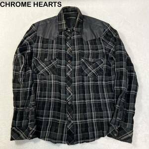 CHROME HEARTS チェック柄　クロスボールボタン　長袖シャツ　Lサイズ　メンズ