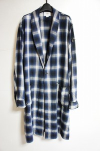 美品 CRIMIE クライミー CHECK LONG GOWN SHIRT チェック ロング ガウン シャツ コート CIH5-SH02 青紺 サイズL 409M