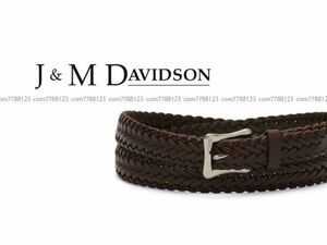 未使用3.6万《J&M DAVIDSON》36/90メッシュ ベルト こげ茶×銀 本革 メンズ レディース ユニセックス レザー デビットソン