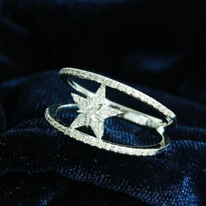 【鑑別書付】スター☆ 0.3ct 天然ダイヤモンド K18 WG ホワイトゴールド リング 指輪 4月の誕生石 18金 幅広