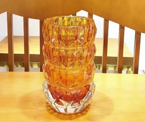 バカラ Baccarat louxor 円筒 クリスタルガラス 花瓶 ルクソール M グリーン　置物　オレンジ