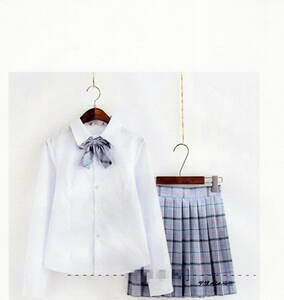 【 SUNLIKE 】JK 女子高生 コスプレ 制服 制服セット ワイシャツ＋リボン＋チェックスカート (水色 長袖, S)