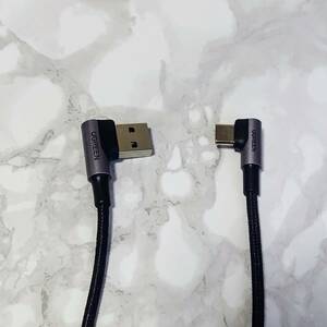 USB Type C ケーブル スマートフォン用 L字ナイロン編み 3A急速充電 Quick Charge 3.0/2.0対応 56Kレジスタ実装 (1m)