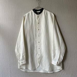 FRANK LEDER リネン シャツ / S バンドカラー 襟ウール ベッドリネン ドイツ製 T3-05188-1638 sale