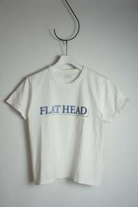 正規 THE FLAT HEAD フラットヘッド ロゴ プリント 半袖 Tシャツ カットソー 白 サイズ36 本物 418O