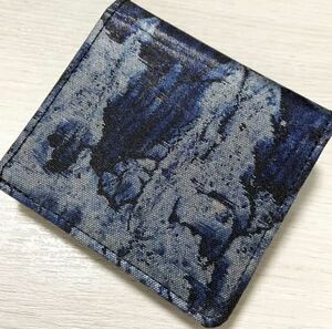 超希少 幻想的藍染 京都伝統西陣織 レザー二つ折りウォレット 財布 金箔銀箔1A