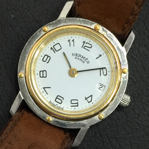エルメス クリッパー デイト クォーツ 腕時計 レディース 未稼働品 ホワイト文字盤 社外ベルト ブランド小物 HERMES