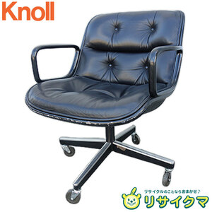 【中古】F▼ノル ノール Knoll ポロック エグゼクティブチェア レザー 本革 ブラック キャスター 昇降可 リクライニングなし 4本脚 (22159)