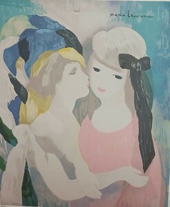 大型額装●マリー・ローランサン「接吻 キス」画寸43×55cm　刻印あり　箱あり