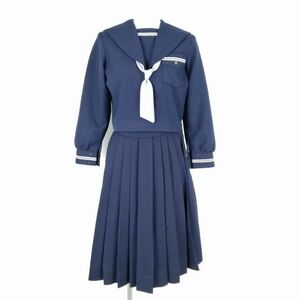 1円 セーラー服 スカート ネクタイ 上下3点セット 冬物 女子 学生服 中学 高校 紺 制服 中古 ランクC NA1722