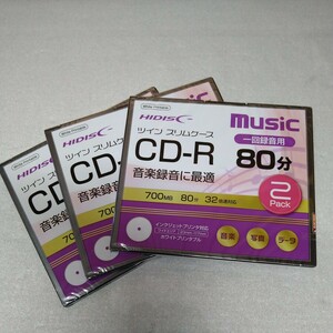 HIDISC CD-R ツインスリムケース　MUSIC 一回録音用　80分　2パック分×３枚（６枚)　未開封