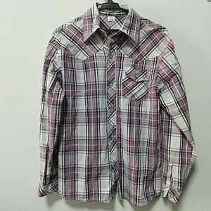 【匿名配送 送料無料】CORN FLAKE コーンフレーク ネルシャツ チェックシャツ 長袖 サイズ M 紫×黒×白 バープル×ブラック×ホワイト
