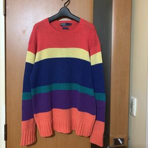 人気 90s『POLO by Ralph Lauren』VINTAGEマルチボーダーコットンニット ラルフローレン ヴィンテージ ビンテージ 古着RL92 93 ポロ M