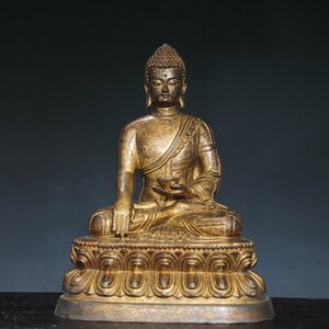 ◆古寳堂◆清 銅製 泥金 阿彌陀仏 仏教古美術 供養品 極細工 古置物 古擺件 中国古美術 時代物 古董品