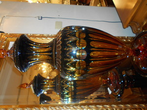 チェコ輸入　ベネチアングラス　ブラウンコラム　ブラウンェフラワーベース　チェコ輸入ベネチアングラス花瓶