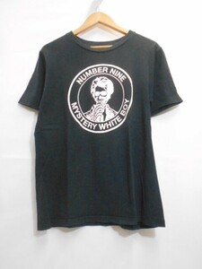 67 送60サ 0506$D20 NUMBER (N)INE ナンバーナイン メンズ MYSTERY WHITE BOY ロゴプリント半袖Tシャツ 日本製 ブラック サイズ2 中古品