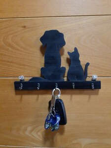 Cat&Dog壁掛けキーフック(木工アート)