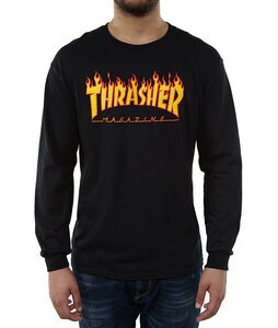 Thrasher (スラッシャー) US ロンT ロングTシャツ 長袖 Flame Logo Longsleeve T-Shirt Black ブラック (L) スケボー SKATE SK8