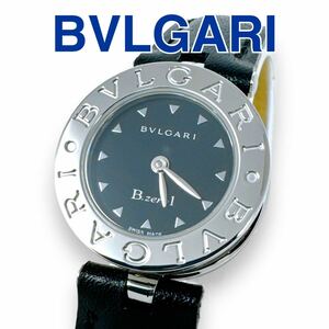 ブルガリ ビーゼロワン BZ22S 革ベルト ブラック レディース 時計 稼働 QZ 黒文字盤 ラウンド プッシュ式リューズ BVLGARI