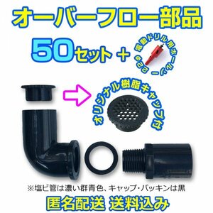 オーバーフロー加工部品 キャップ付【50セット+ホールソー】φ16 メダカ飼育ケース めだか飼育容器 台風対策 大雨対策 屋外【五色アクア】