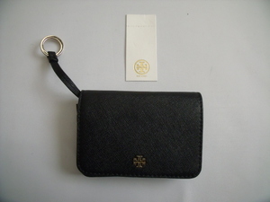 超美品 ◆ トリーバーチ ◆ TORY BURCH ◆ キーリング付き レザー製・カードケース 名刺入れ コインケース ◆ 黒 ブラック系 ◆ 送料185円